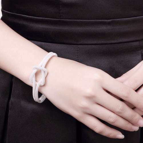 Beautiful! New 925 Sterling Silver Filled Open Cuff Eternity Knot Bangle - Adjustable