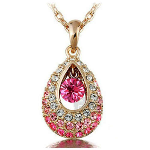 EXQUISITE YELLOW GOLD TONE TEAR DROP NECKLACE - DARK PINK WITH BABY PINK AND WHITE