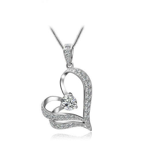 EXQUISITE!! Silver Plated Rhinestone Heart Pendant Necklace