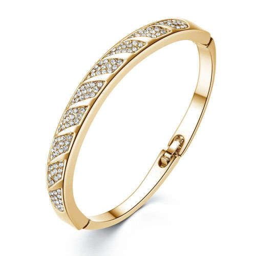 Elegant Yellow Gold Plated Stainless Steel Sparkling Clear Cubic Zirconia Bangle