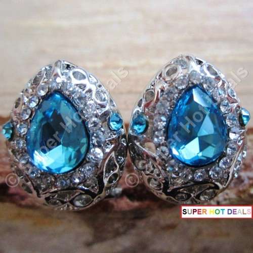 INCREDIBLE! 1.7cm White Gold Filled Blue Topaz Colour Crystal Earrings