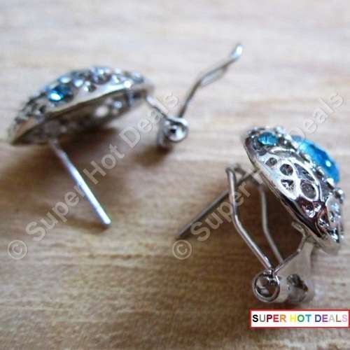 INCREDIBLE! 1.7cm White Gold Filled Blue Topaz Colour Crystal Earrings