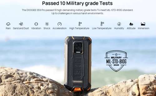 DOOGEE S59 Pro Rugged Phone, 4GB+128GB, MASSIVE BATTERY 10050mah Waterproof Shockproof, MIL-STD-810G