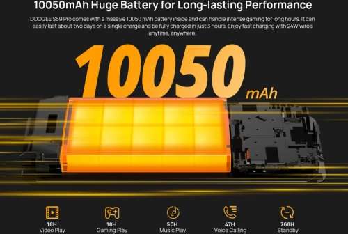 DOOGEE S59 Pro Rugged Phone, 4GB+128GB, MASSIVE BATTERY 10050mah Waterproof Shockproof, MIL-STD-810G