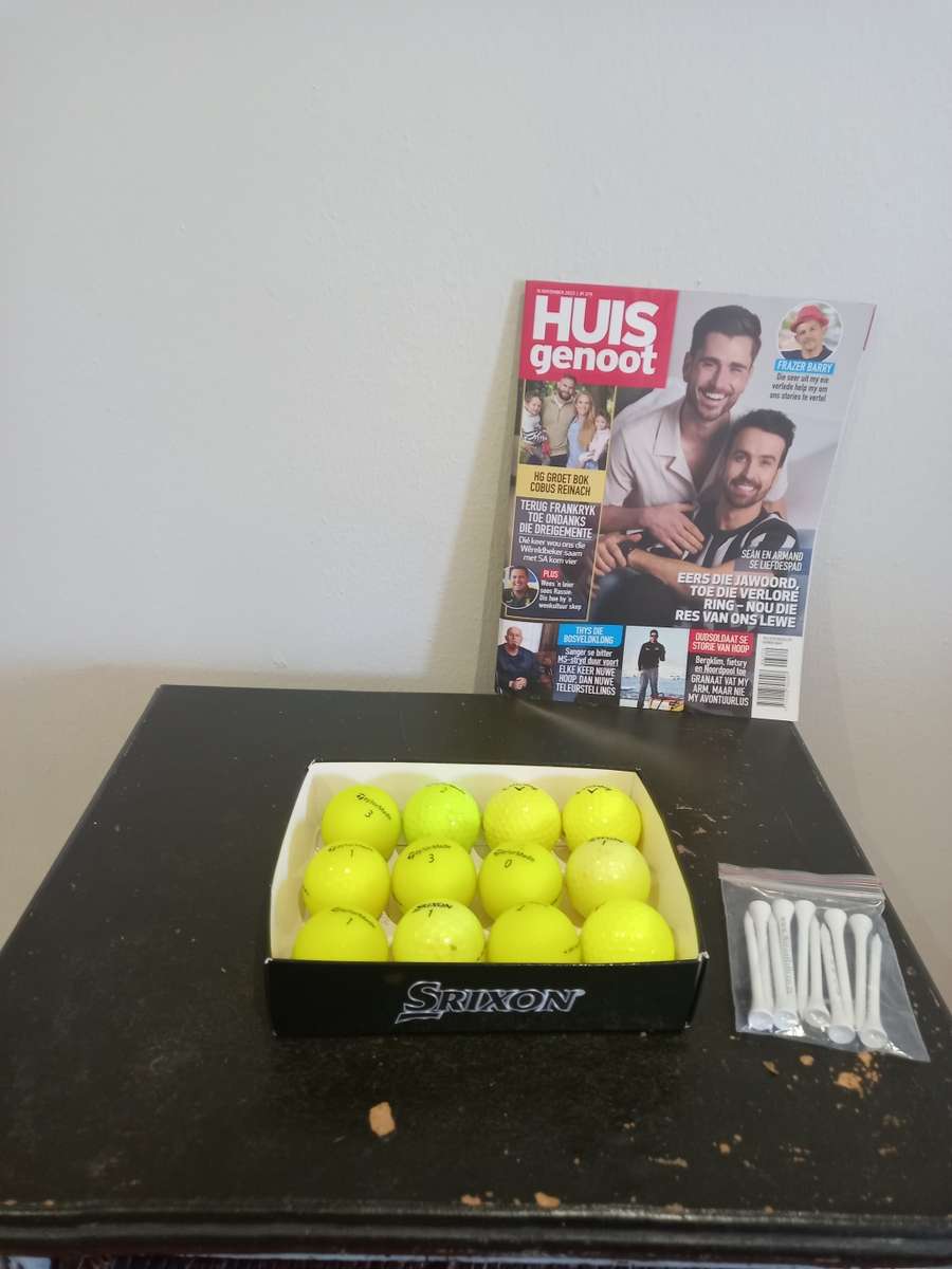 12 X Yellow Top Brands Golf Ball Mix + latest Huisgenoot (New) + 10 x Wooden 70MM Tees