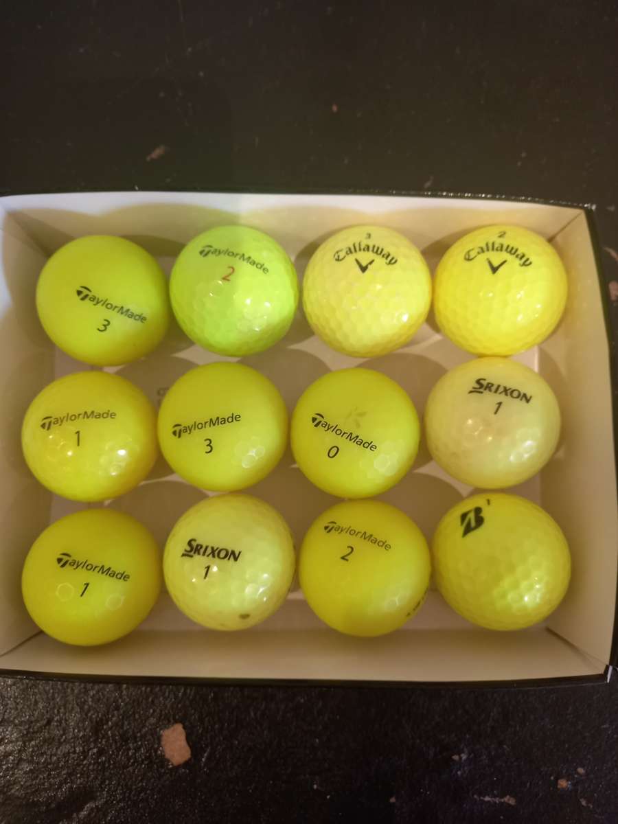 12 X Yellow Top Brands Golf Ball Mix + latest Huisgenoot (New) + 10 x Wooden 70MM Tees