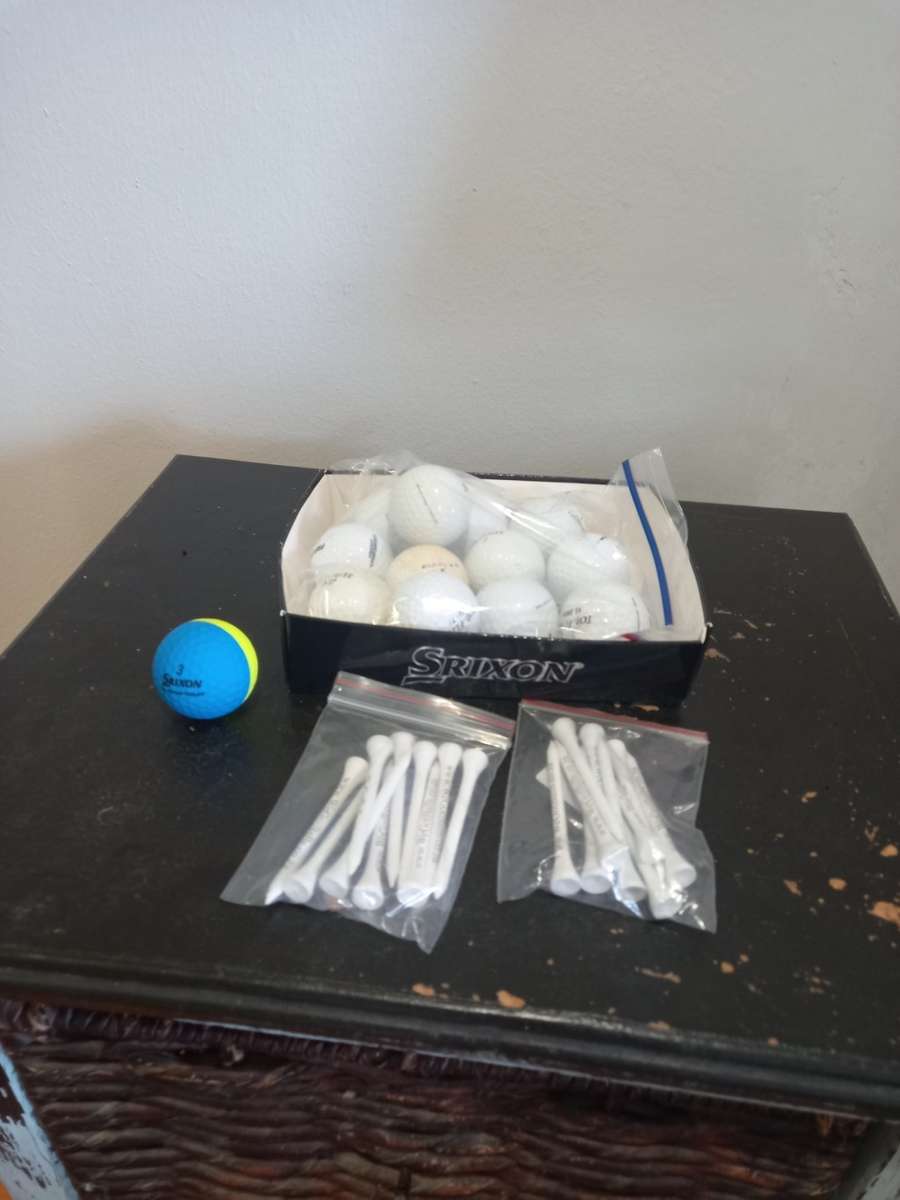 12 X Mix of Golf Balls+ 20 X Wooden 70 MM Tees + 1 X NEW Srixon  Q- Star Divide