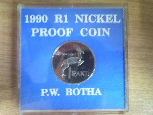 SA Mint 1990 Nickel Proof P.W. Botha R1 Coin