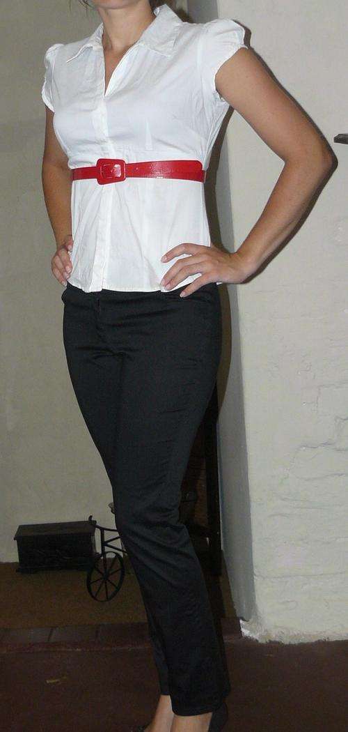 Combo bid!!! White button up top, Black skinny pants and red belt!!!  *win this full outfit* size 34