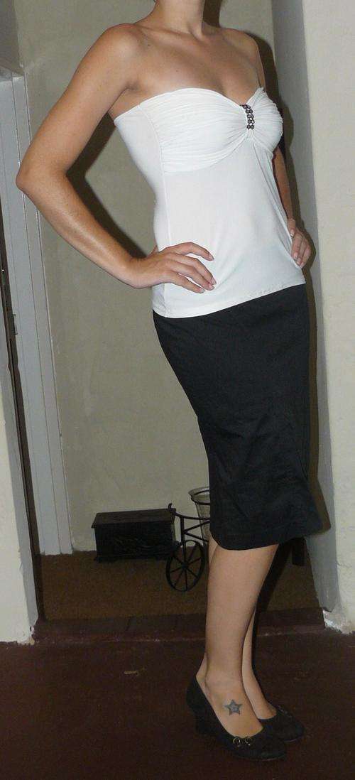 Combo bid!!! Cream boobtube and black pencil skirt!!!  *win this full outfit* Top M, skirt Size 34