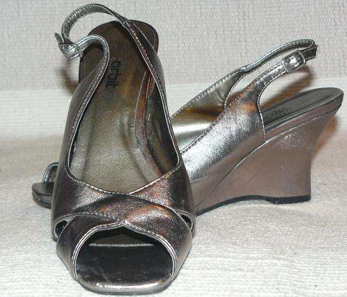silver wedge slingbacks - size 5