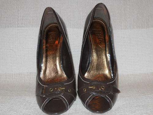 Stunning taupe coloured patent leather wedges, worn once!!! - small size 6, more like a 5