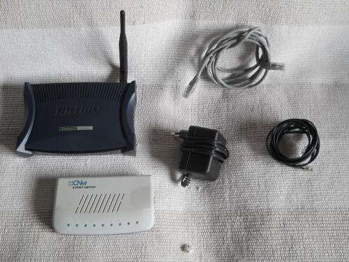 Billion wireless ADSL modem, network cable, and 8 port switch