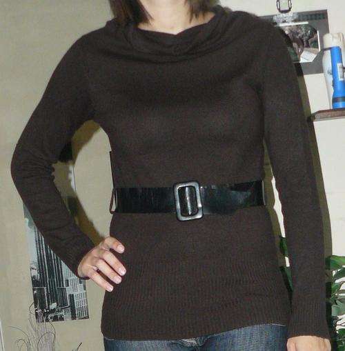 Chocolate brown cowl neck knit with belt. Edgars free 2bu - Size 10