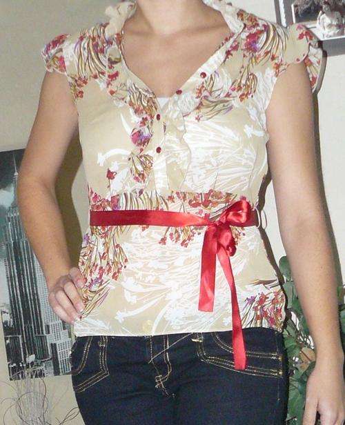 Beautiful chiffon top with red ribbon belt - edgars size 8, will also fit a 1o