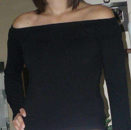 black long sleeved top - elasticated neckline - size10