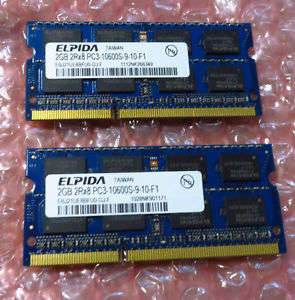Elpida 4GB ( 2 x 2GB) PC3-10600 1333MHz DDR3 204-pin Laptop Memory SODIMM RAM