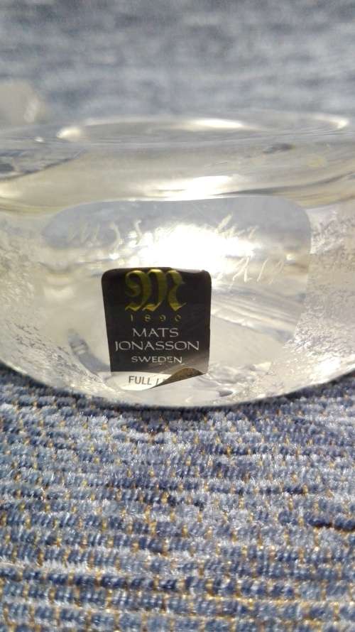 2 Signed Mats Jonnasson Studio Glass Paperweights
