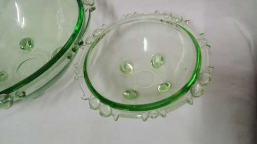Green glass Art Deco Fruit Bowl Set by Sowerby - Complete