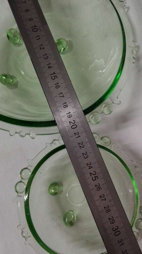 Green glass Art Deco Fruit Bowl Set by Sowerby - Complete