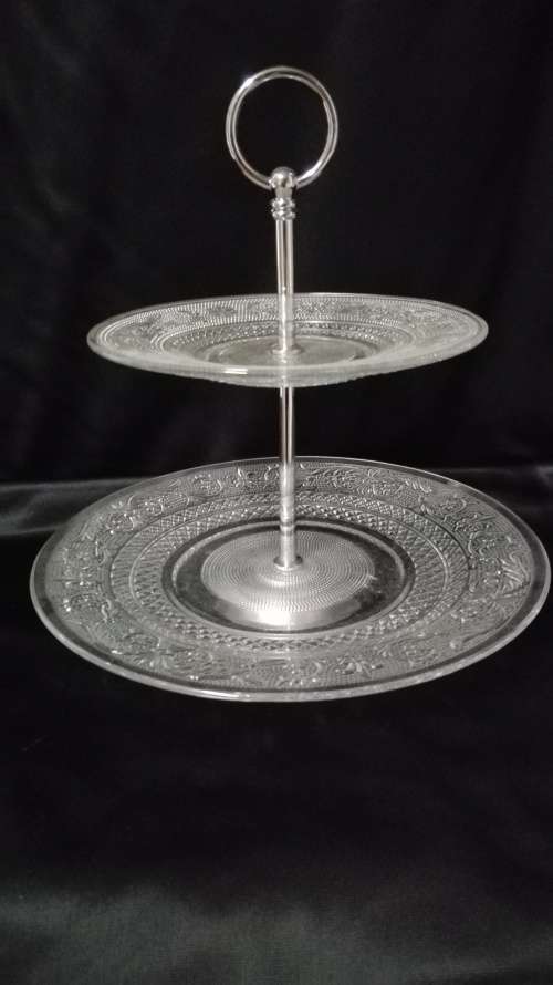 Cake stand - 2 Tiered  Cut Glass