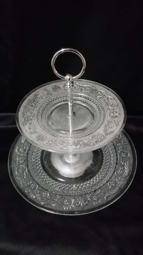 Cake stand - 2 Tiered  Cut Glass