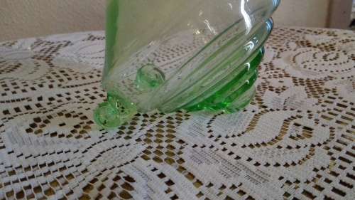 Unique footed Green Depression glass decanter