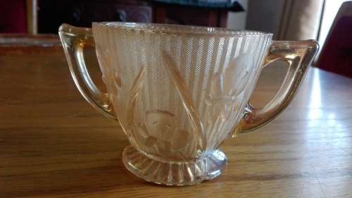 Carnival glass iris and herringbone sugar bowl