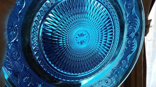 Pressed glass plate Blue