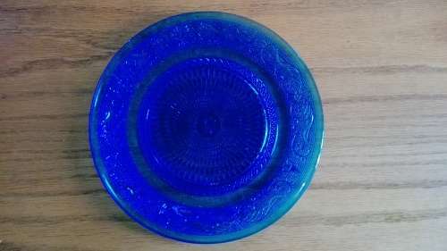 Pressed glass plate Blue