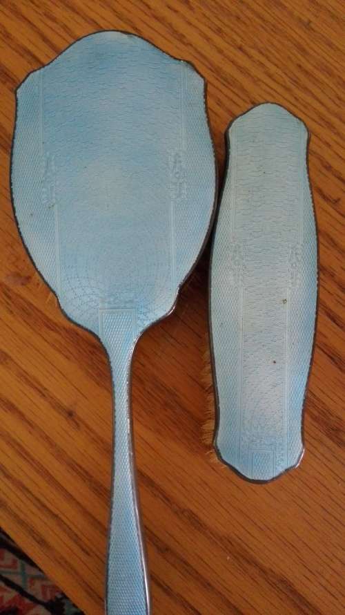 W G Sothers Ltd 1921 Birmingham Sterling silver and enamel brush set