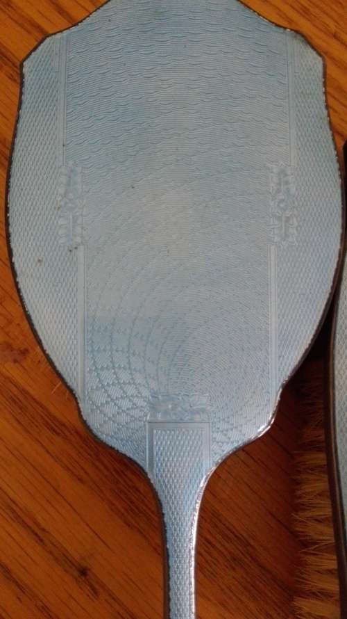 W G Sothers Ltd 1921 Birmingham Sterling silver and enamel brush set