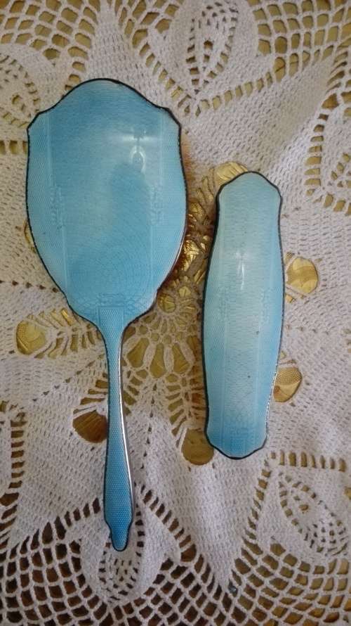 W G Sothers Ltd 1921 Birmingham Sterling silver and enamel brush set