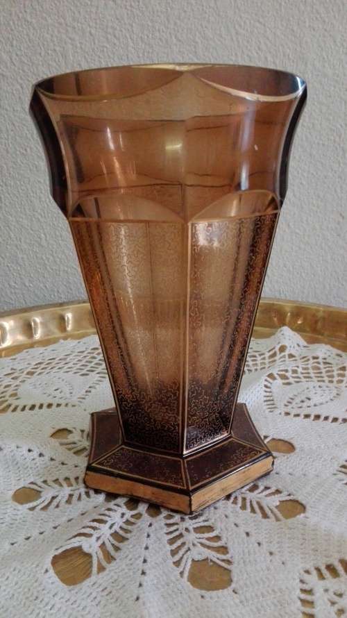 Brown glass vase with gilding