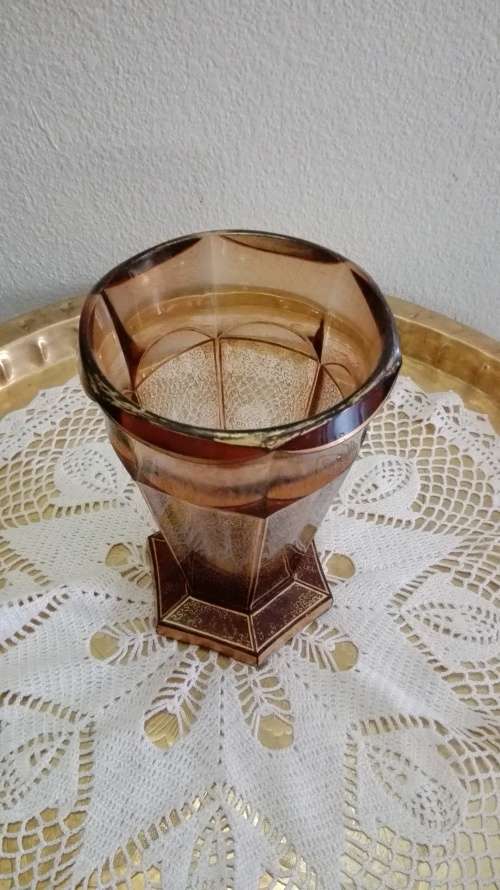 Brown glass vase with gilding