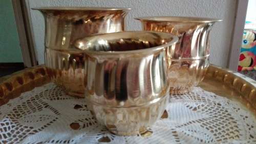 3 Yellow copper planters set