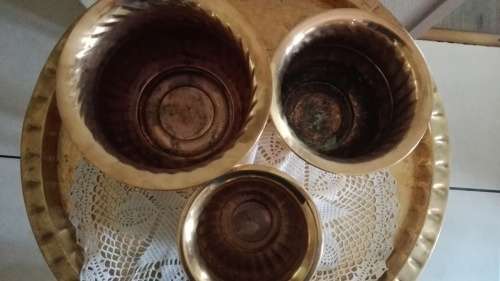 3 Yellow copper planters set