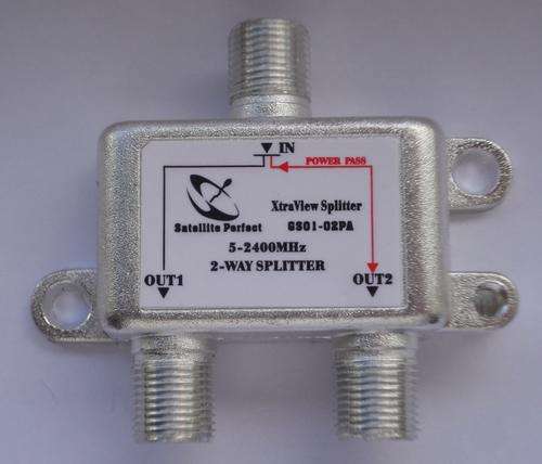 2 Way "F"  RF Splitter With AC/DC Power Pass (for Video + RF)