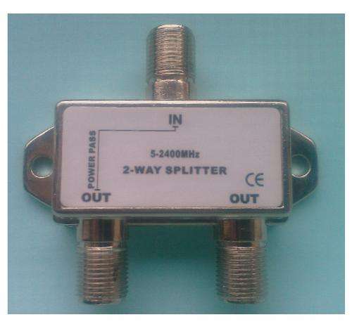2 Way "F"  RF Splitter With AC/DC Power Pass (for Video + RF)