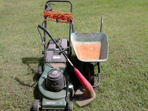 Gardening lot including lawn mower