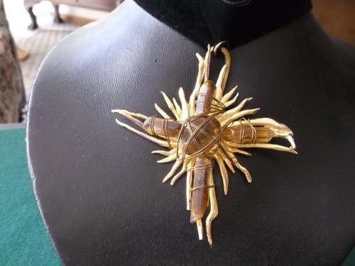 A Large Vintage Gold Metal Velvet And Citrine Choker Necklace