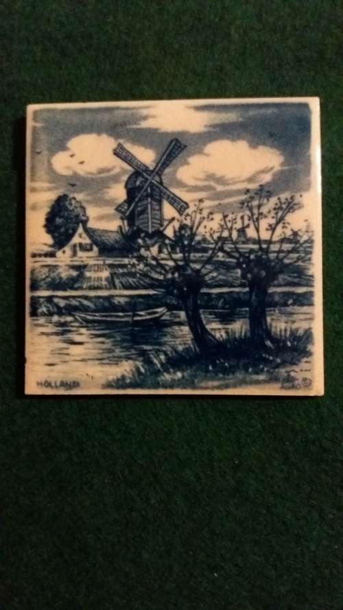 A Signed Vintage Miniature Dutch Delft Blue And White Tile - (No 1)