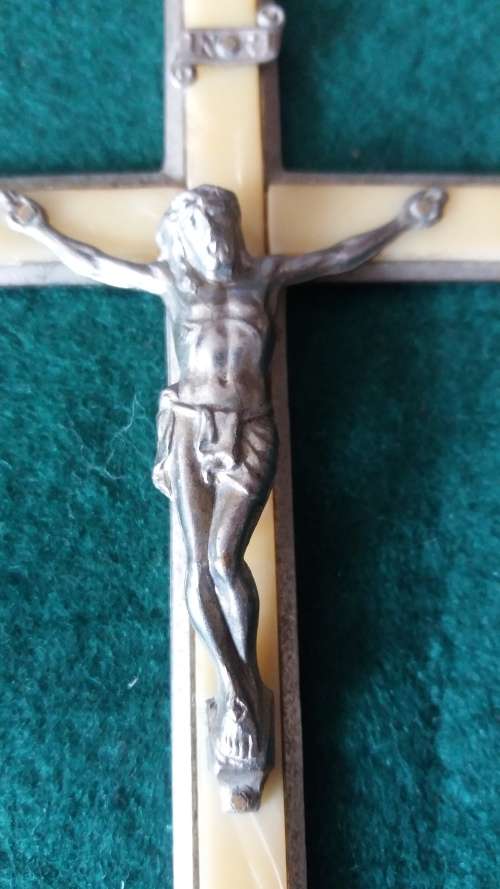 Large White Metal And Lucite Crucifix