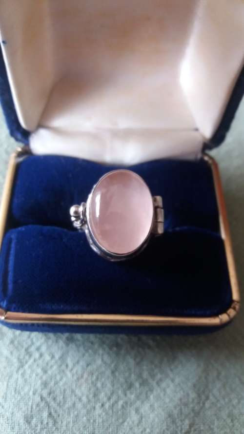 Sterling Silver And Rose Quartz Poison Ring - (Signed J.B)