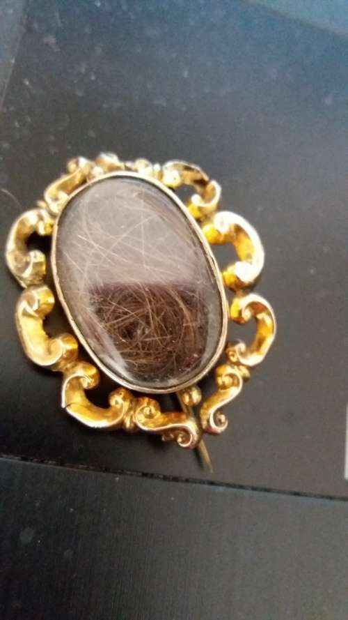Antique Victorian Pinchbeck?? Mourning Brooch With Hair