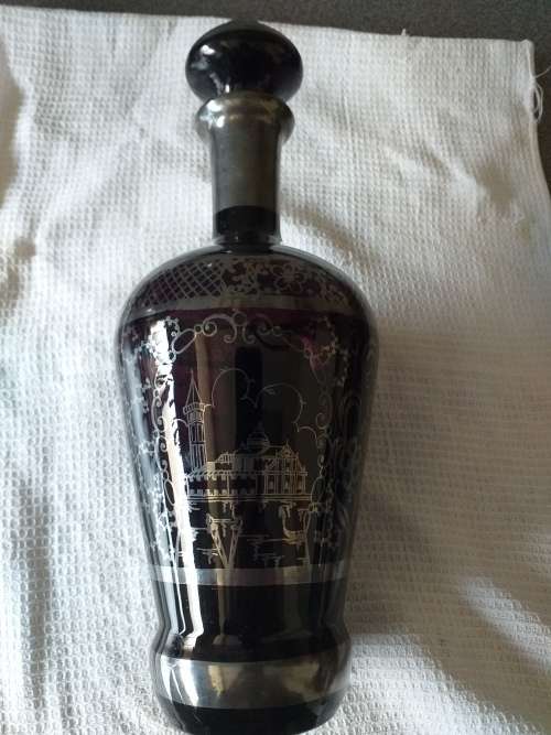 Vintage Italian Sterling Silver Overlay Amethyst Glass Liqueur Decanter