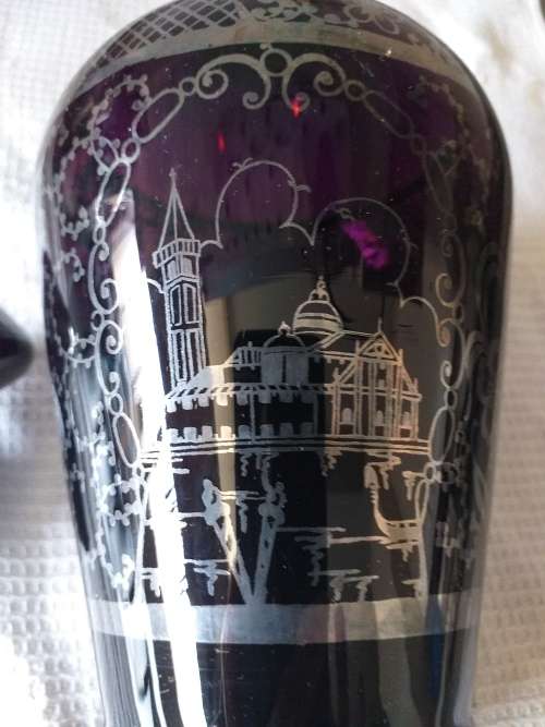 Vintage Italian Sterling Silver Overlay Amethyst Glass Liqueur Decanter