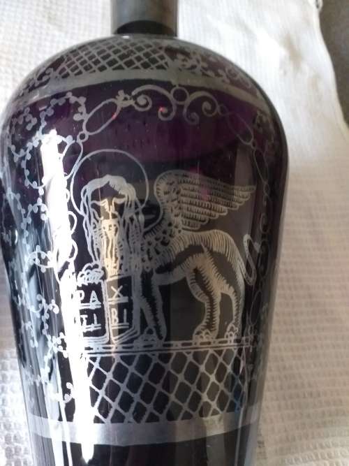 Vintage Italian Sterling Silver Overlay Amethyst Glass Liqueur Decanter