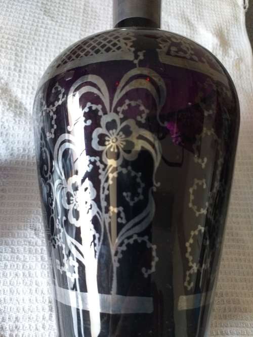 Vintage Italian Sterling Silver Overlay Amethyst Glass Liqueur Decanter