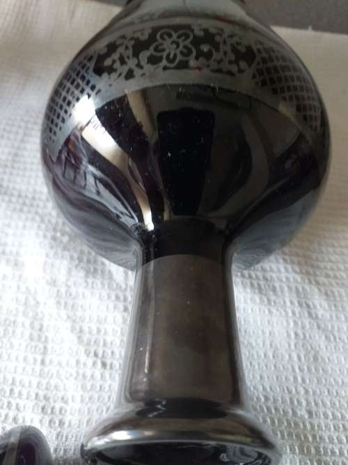 Vintage Italian Sterling Silver Overlay Amethyst Glass Liqueur Decanter